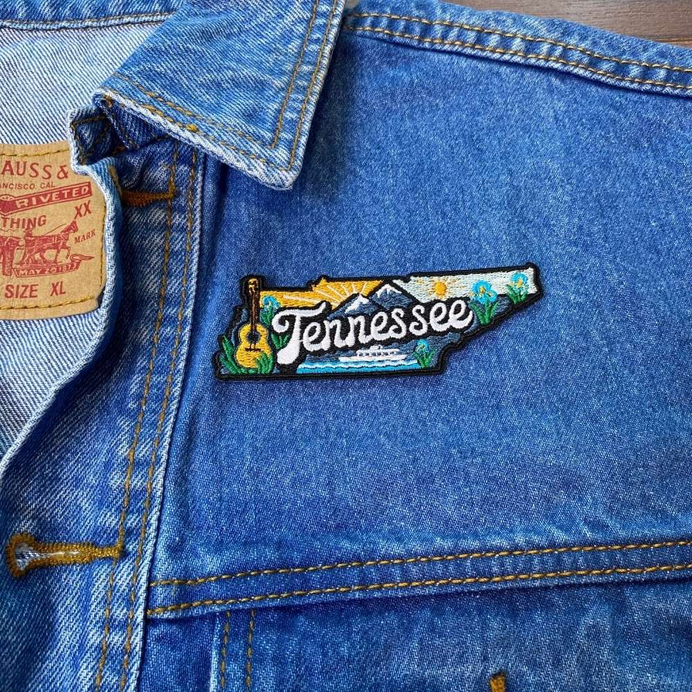 Tennessee Patch on backpack – embroidered iron on patch featuring Tennessee state design for travelers and collectors