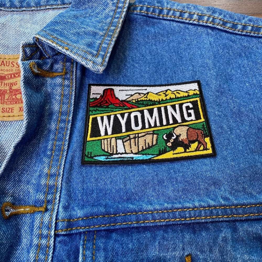 Wyoming Patch on a backpack – iron-on embroidered patch