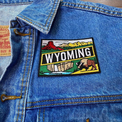 Wyoming Patch on a backpack – iron-on embroidered patch