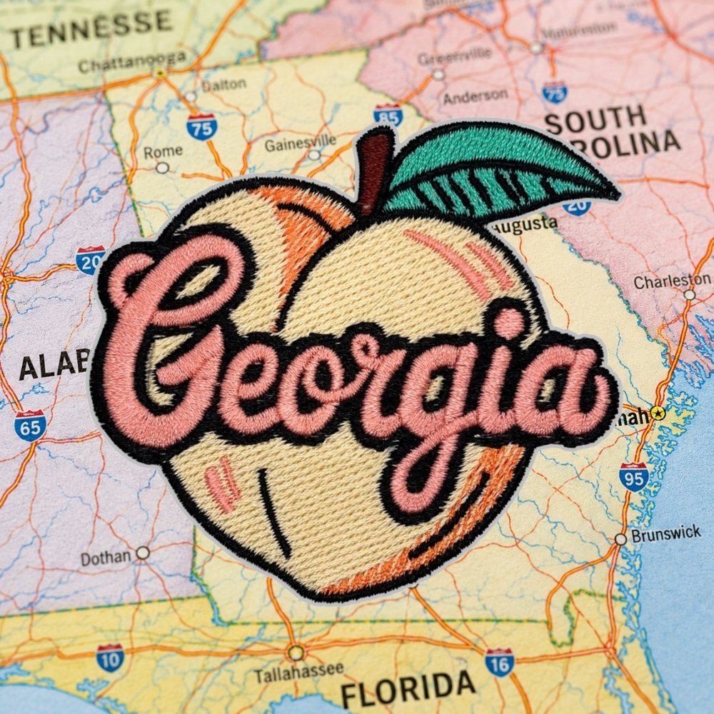 Georgia Peach Patch – embroidered iron-on patch