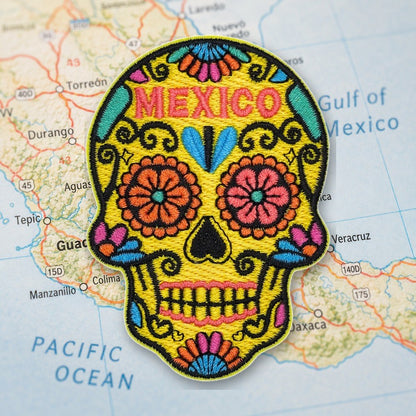 Sugar Skull Mexico Patch – embroidered iron-on patch