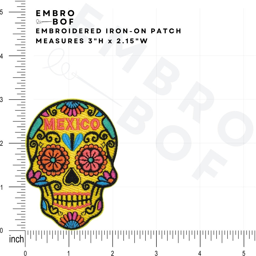 Sugar Skull Mexico Patch size reference – embroidered patch