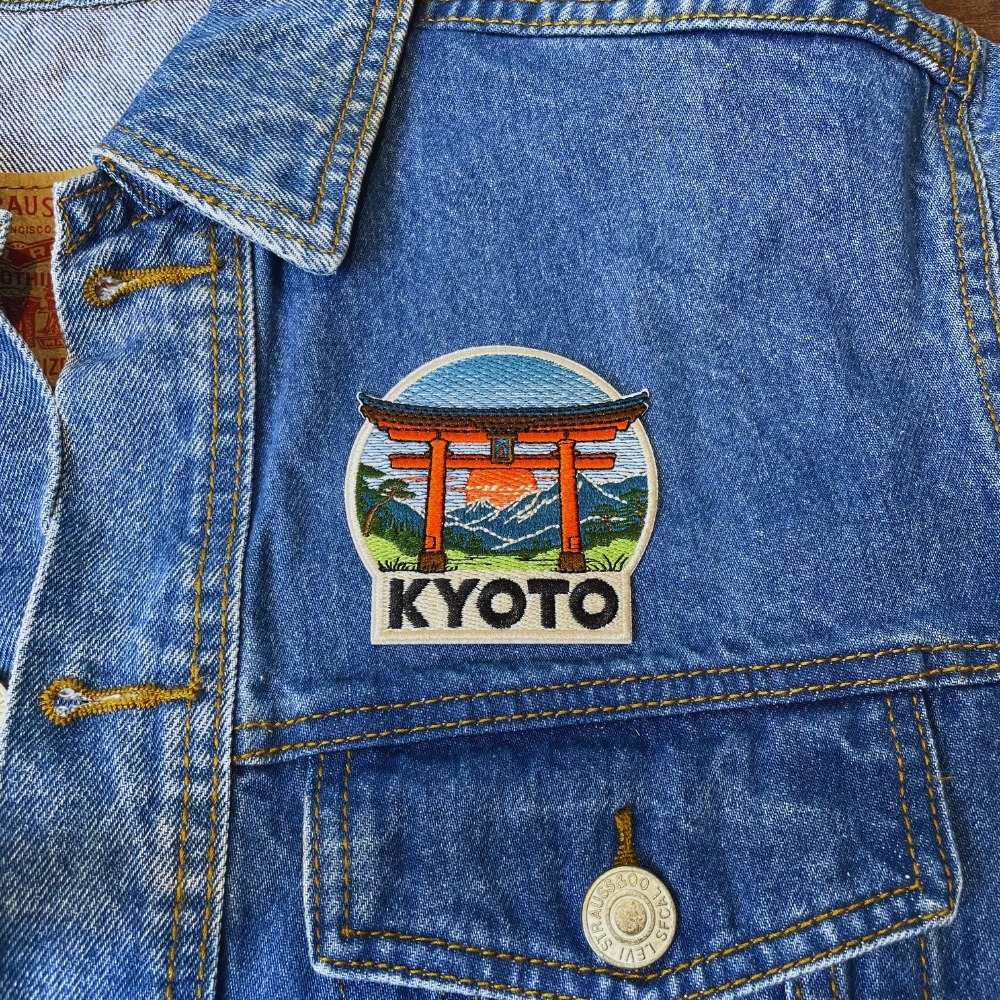 Kyoto Japan Patch on a backpack – iron-on embroidered patch