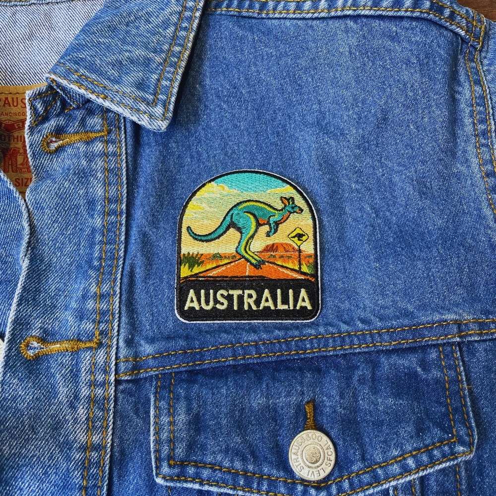 Australian Kangaroo Patch on a backpack – iron-on embroidered patch