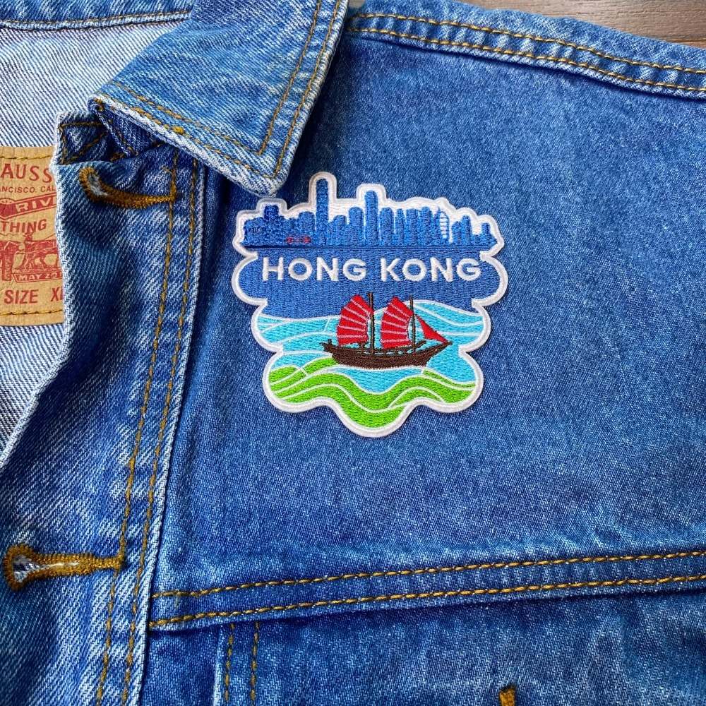 Hong Kong Harbor Patch on a backpack – iron-on embroidered patch