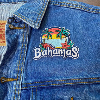 Paradise Bahamas Beach Patch on a backpack – iron-on embroidered patch