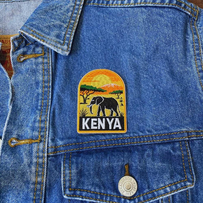 Savannah Sunset Kenya Patch on a backpack – iron-on embroidered patch