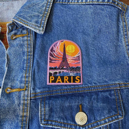 Eiffel Tower Paris Patch on a backpack – iron-on embroidered patch