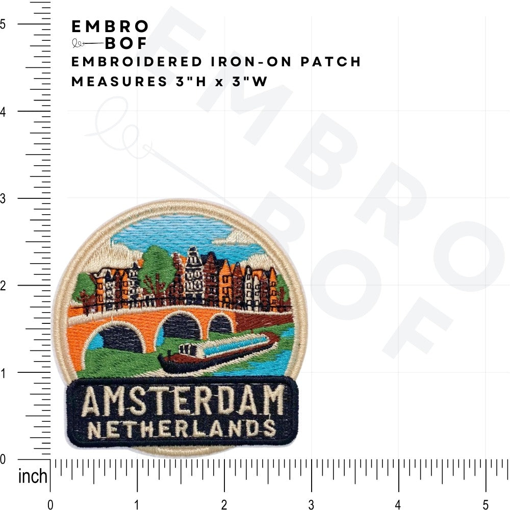 Canal Houses Amsterdam Patch size reference – embroidered patch