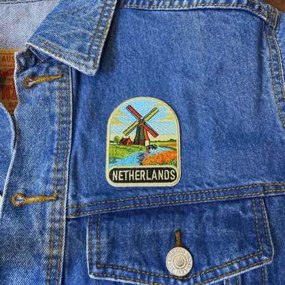 Dutch Windmill Netherlands Patch on a backpack – iron-on embroidered patch