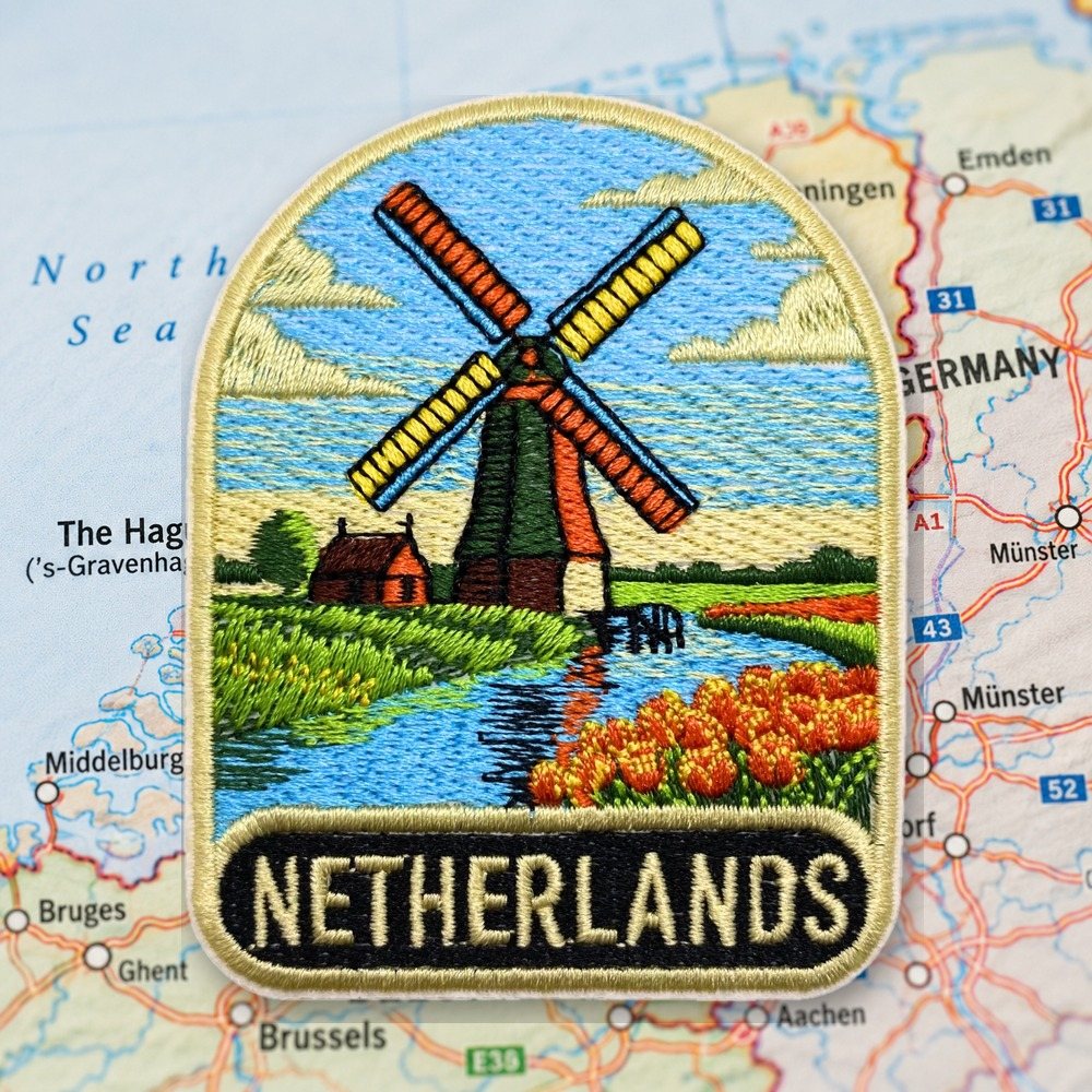 Dutch Windmill Netherlands Patch – embroidered iron-on patch