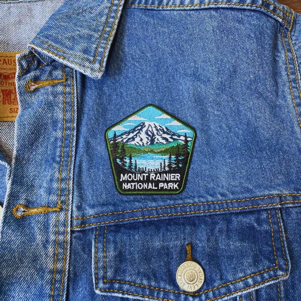 Mount Rainier National Park Patch on a backpack – iron-on embroidered patch