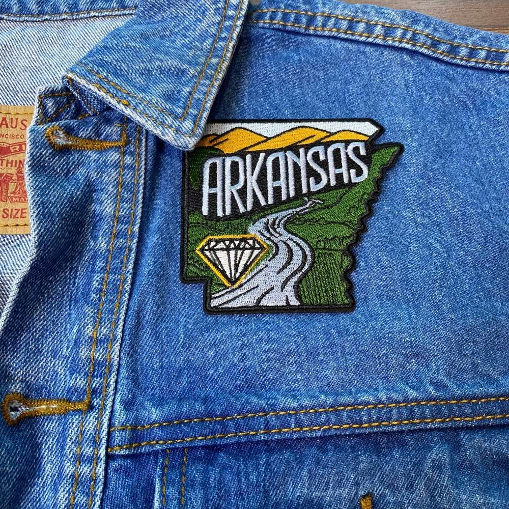 Arkansas Patch on a backpack – iron-on embroidered patch