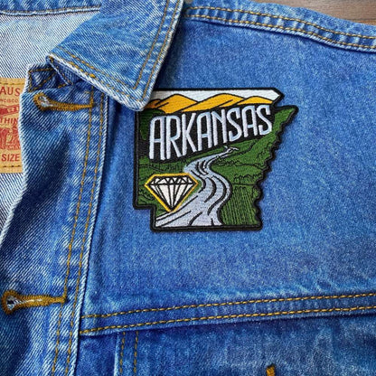 Arkansas Patch on a backpack – iron-on embroidered patch