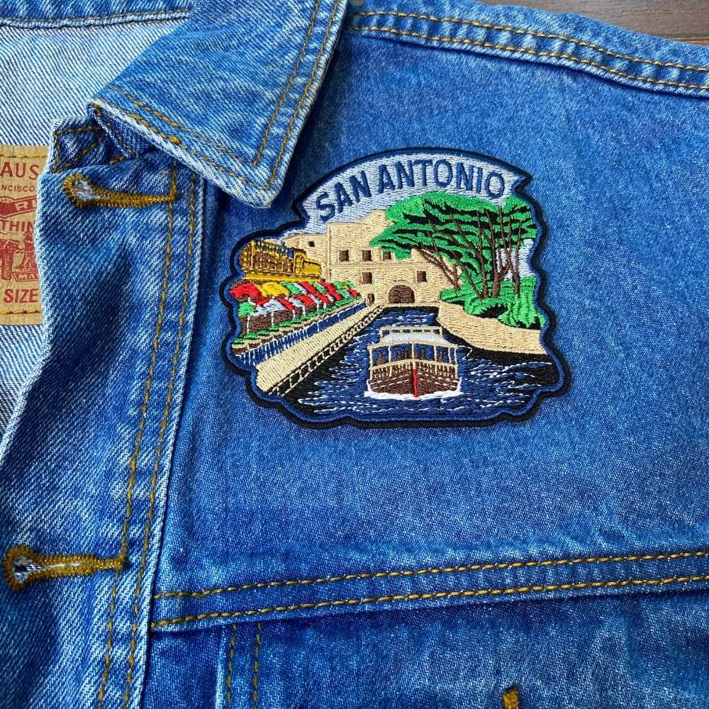 San Antonio Patch on a backpack – iron-on embroidered patch